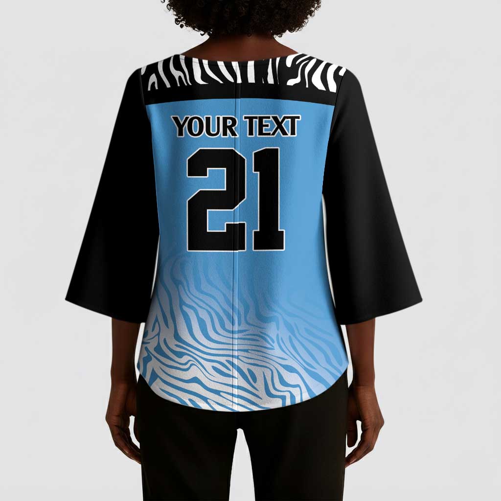 Botswana Cricket Custom Kimono Sleeve Blouse Baggy Blues African Zebra Skins Pattern