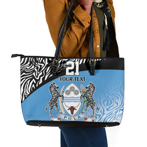 Botswana Cricket Custom Leather Tote Bag Baggy Blues African Zebra Skins Pattern - African Pride