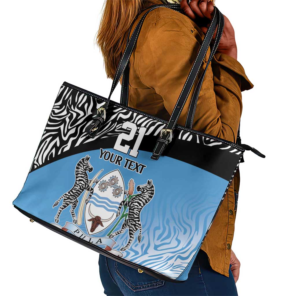 Botswana Cricket Custom Leather Tote Bag Baggy Blues African Zebra Skins Pattern - African Pride