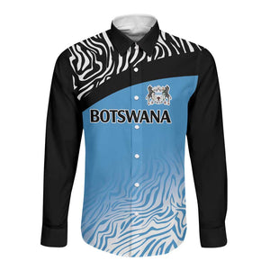 Botswana Cricket Custom Long Sleeve Button Shirt Baggy Blues African Zebra Skins Pattern - African Pride