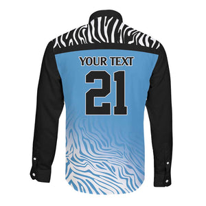 Botswana Cricket Custom Long Sleeve Button Shirt Baggy Blues African Zebra Skins Pattern - African Pride