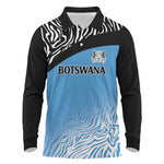 Botswana Cricket Custom Long Sleeve Polo Shirt Baggy Blues African Zebra Skins Pattern - African Pride