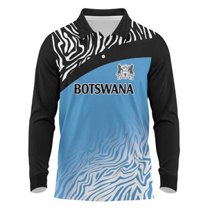 Botswana Cricket Custom Long Sleeve Polo Shirt Baggy Blues African Zebra Skins Pattern - African Pride