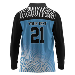 Botswana Cricket Custom Long Sleeve Polo Shirt Baggy Blues African Zebra Skins Pattern - African Pride