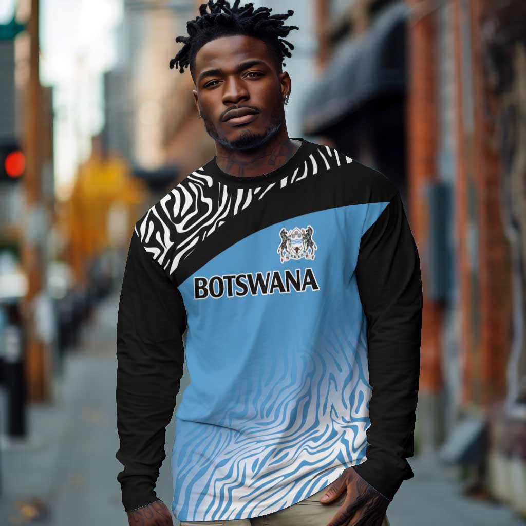 Botswana Cricket Custom Long Sleeve Shirt Baggy Blues African Zebra Skins Pattern - African Pride