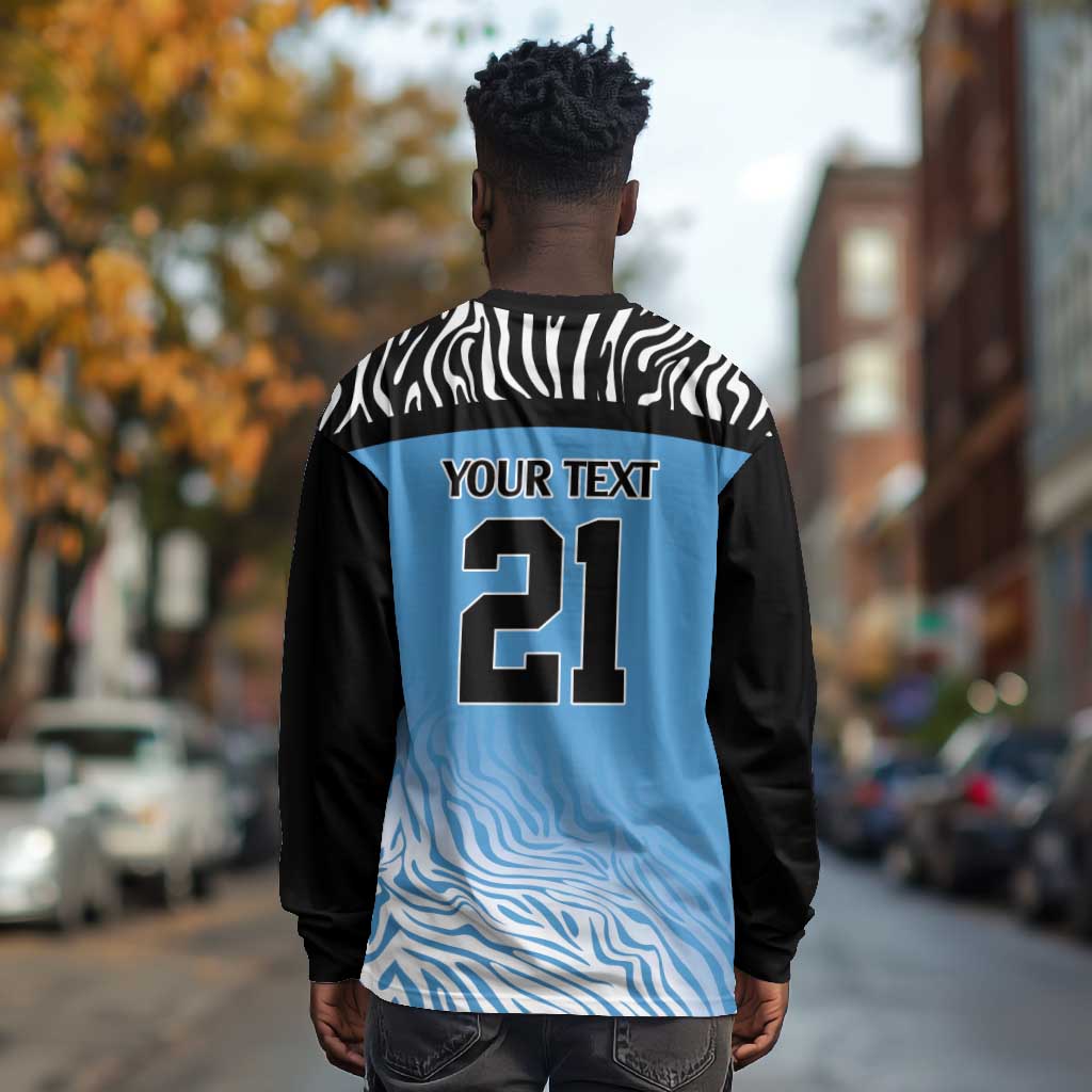Botswana Cricket Custom Long Sleeve Shirt Baggy Blues African Zebra Skins Pattern - African Pride