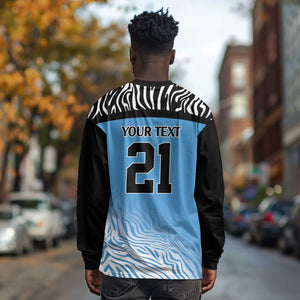 Botswana Cricket Custom Long Sleeve Shirt Baggy Blues African Zebra Skins Pattern - African Pride