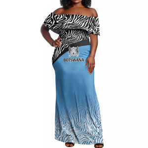 Botswana Cricket Custom Off Shoulder Maxi Dress Baggy Blues African Zebra Skins Pattern - African Pride