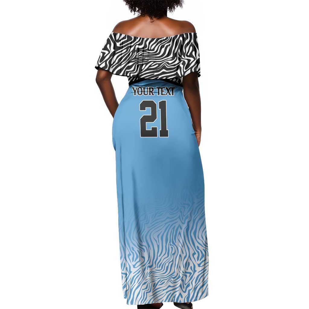 Botswana Cricket Custom Off Shoulder Maxi Dress Baggy Blues African Zebra Skins Pattern - African Pride