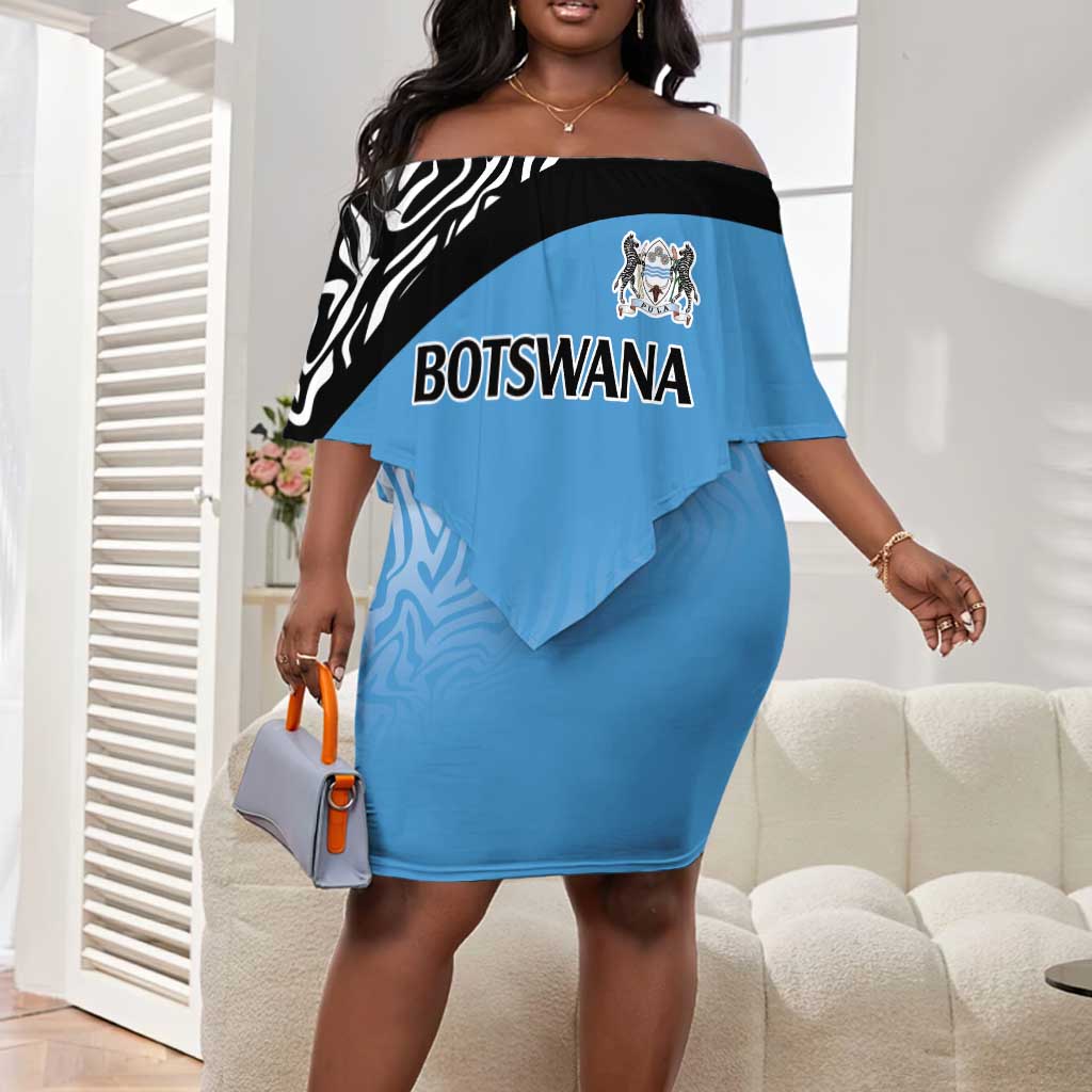Botswana Cricket Custom Off Shoulder Short Dress Baggy Blues African Zebra Skins Pattern - African Pride