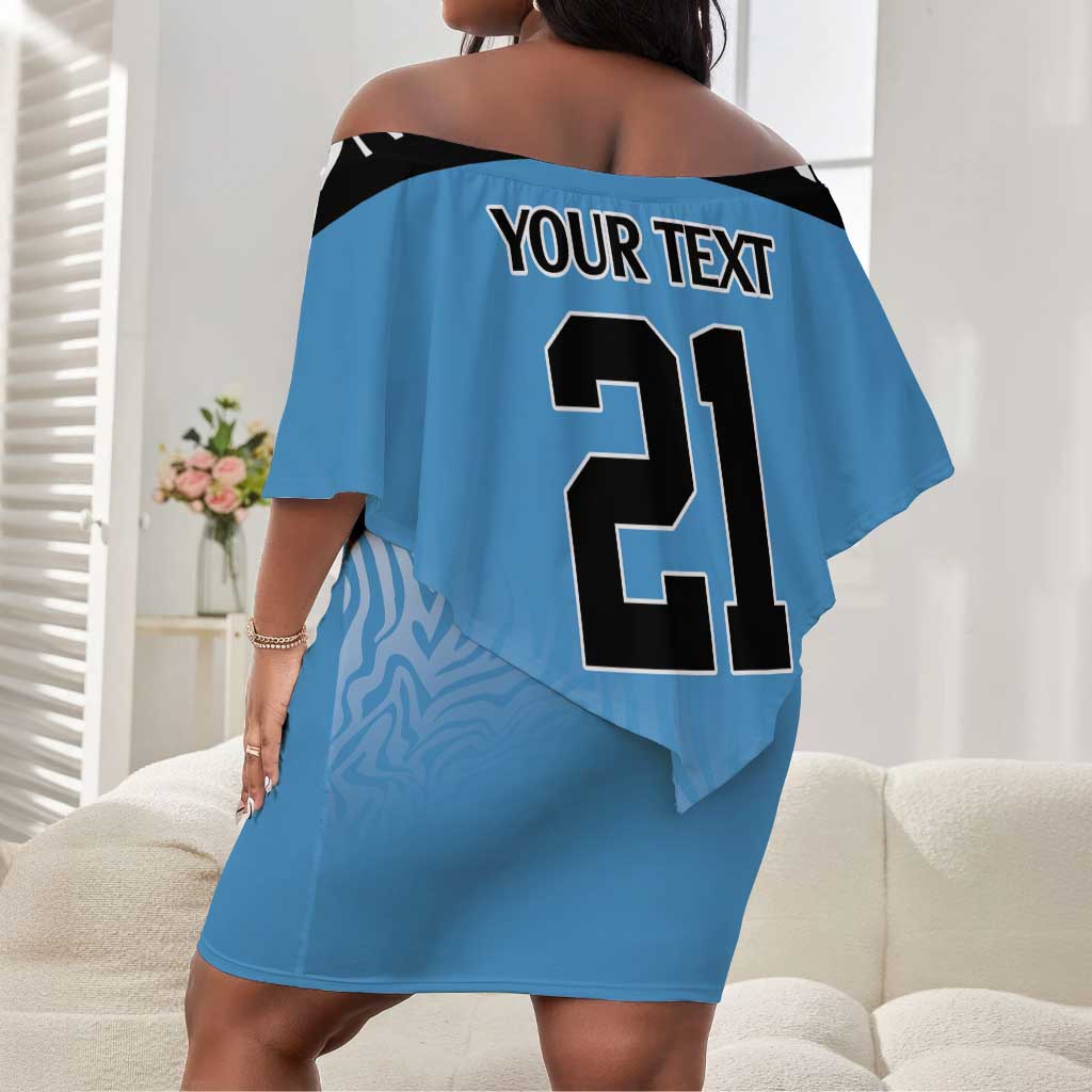 Botswana Cricket Custom Off Shoulder Short Dress Baggy Blues African Zebra Skins Pattern - African Pride