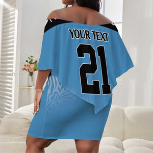 Botswana Cricket Custom Off Shoulder Short Dress Baggy Blues African Zebra Skins Pattern - African Pride