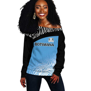 Botswana Cricket Custom Off Shoulder Sweater Baggy Blues African Zebra Skins Pattern - African Pride