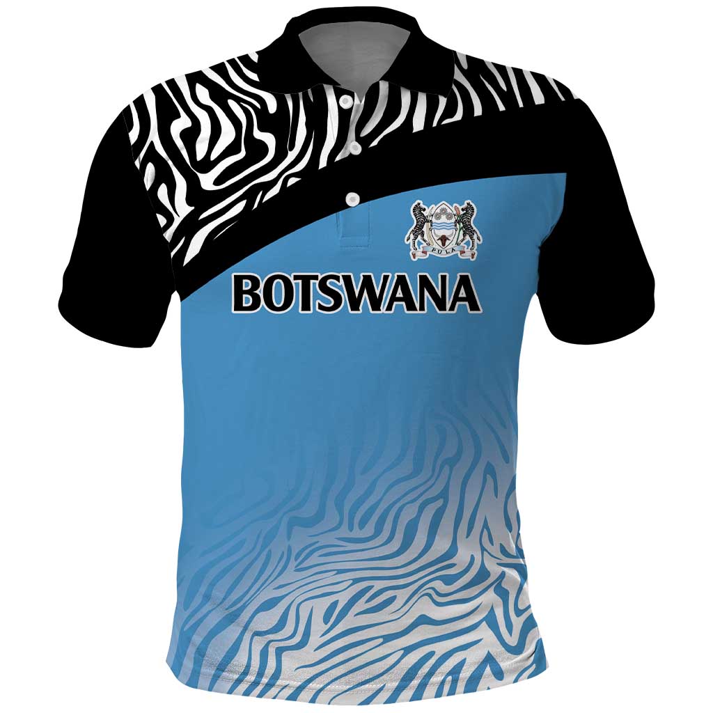 Botswana Cricket Custom Polo Shirt Baggy Blues African Zebra Skins Pattern - African Pride
