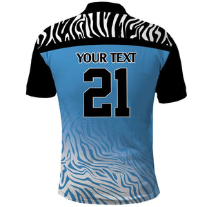 Botswana Cricket Custom Polo Shirt Baggy Blues African Zebra Skins Pattern - African Pride