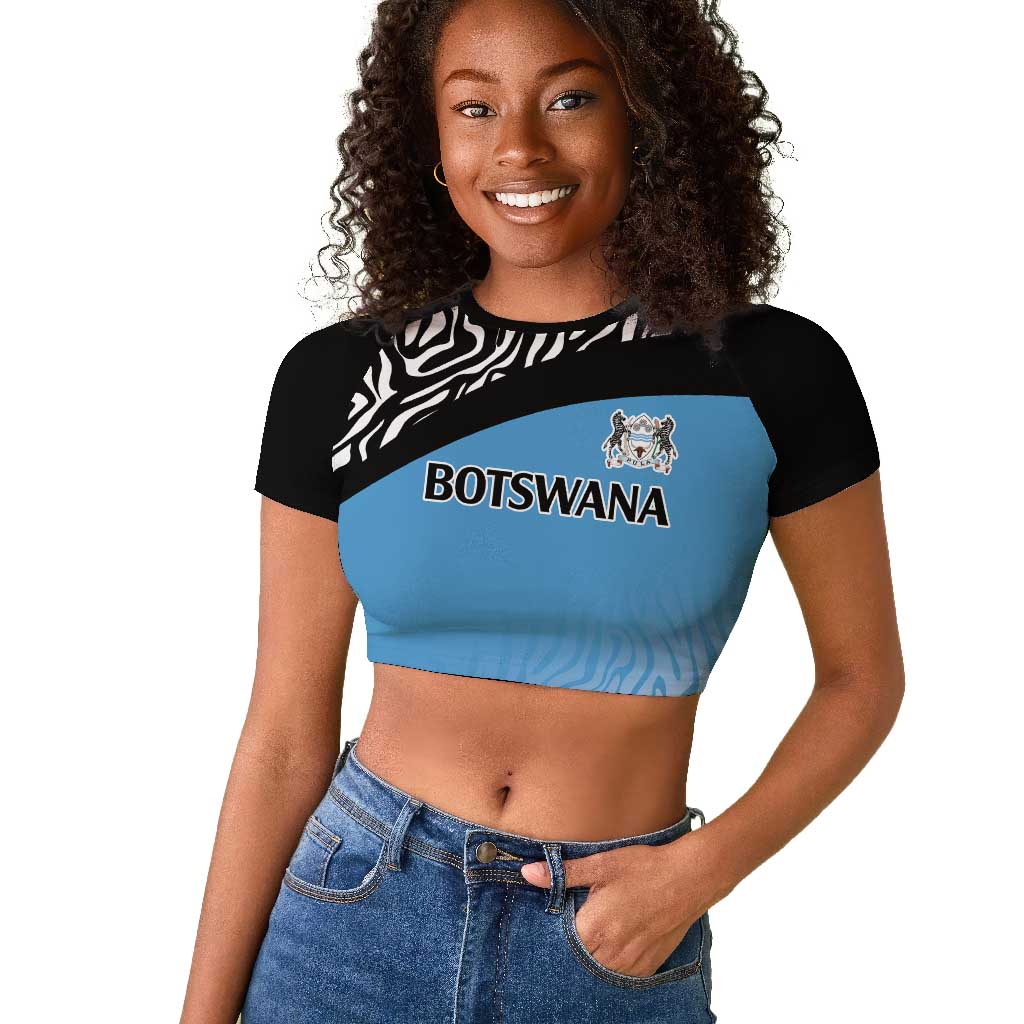 Botswana Cricket Custom Raglan Cropped T shirt Baggy Blues African Zebra Skins Pattern - African Pride