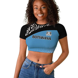 Botswana Cricket Custom Raglan Cropped T shirt Baggy Blues African Zebra Skins Pattern - African Pride