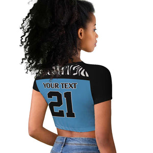 Botswana Cricket Custom Raglan Cropped T shirt Baggy Blues African Zebra Skins Pattern - African Pride