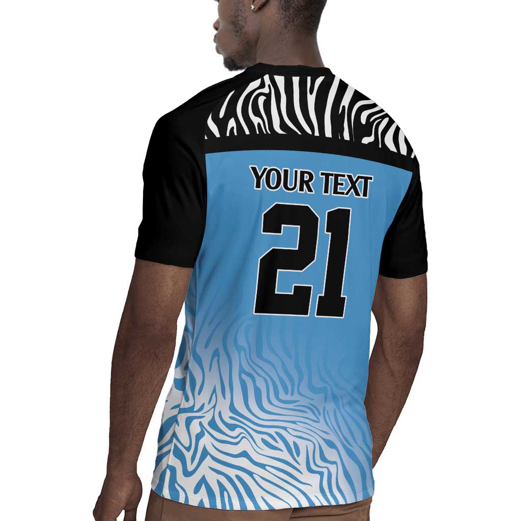 Botswana Cricket Custom Rugby Jersey Baggy Blues African Zebra Skins Pattern - African Pride
