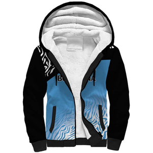Botswana Cricket Custom Sherpa Hoodie Baggy Blues African Zebra Skins Pattern - African Pride