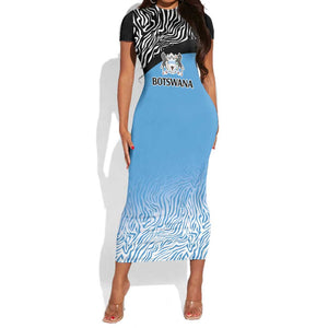 Botswana Cricket Custom Short Sleeve Bodycon Dress Baggy Blues African Zebra Skins Pattern - African Pride