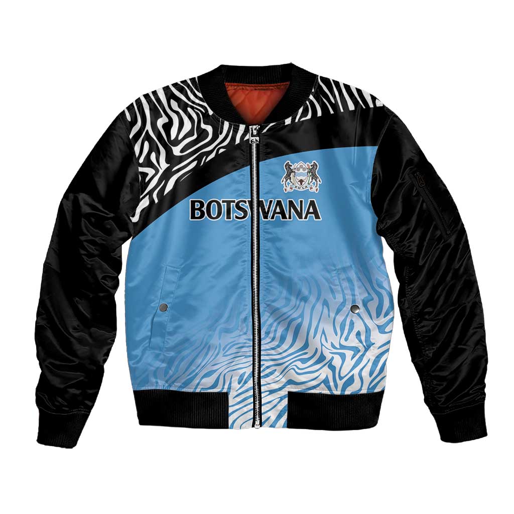 Botswana Cricket Custom Sleeve Zip Bomber Jacket Baggy Blues African Zebra Skins Pattern - African Pride