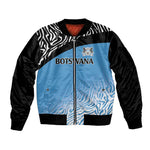 Botswana Cricket Custom Sleeve Zip Bomber Jacket Baggy Blues African Zebra Skins Pattern - African Pride