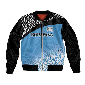 Botswana Cricket Custom Sleeve Zip Bomber Jacket Baggy Blues African Zebra Skins Pattern - African Pride