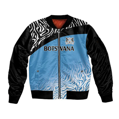 Botswana Cricket Custom Sleeve Zip Bomber Jacket Baggy Blues African Zebra Skins Pattern - African Pride