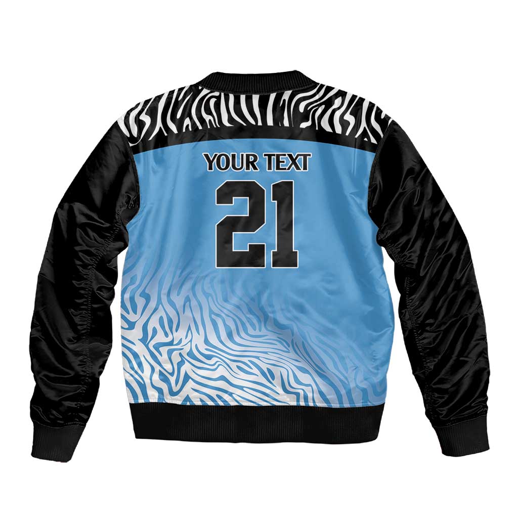 Botswana Cricket Custom Sleeve Zip Bomber Jacket Baggy Blues African Zebra Skins Pattern - African Pride