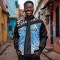 Botswana Cricket Custom Sleeve Zip Bomber Jacket Baggy Blues African Zebra Skins Pattern - African Pride