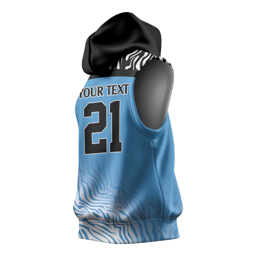 Botswana Cricket Custom Sleeveless Hoodie Baggy Blues African Zebra Skins Pattern - African Pride