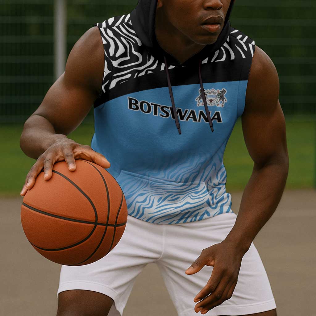 Botswana Cricket Custom Sleeveless Hoodie Baggy Blues African Zebra Skins Pattern - African Pride