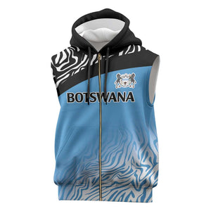 Botswana Cricket Custom Sleeveless Zip Hoodie Baggy Blues African Zebra Skins Pattern - African Pride