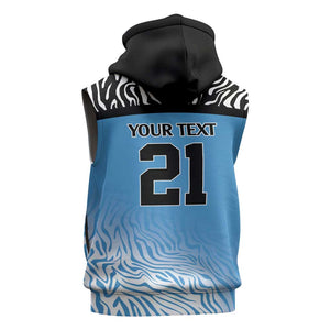 Botswana Cricket Custom Sleeveless Zip Hoodie Baggy Blues African Zebra Skins Pattern - African Pride