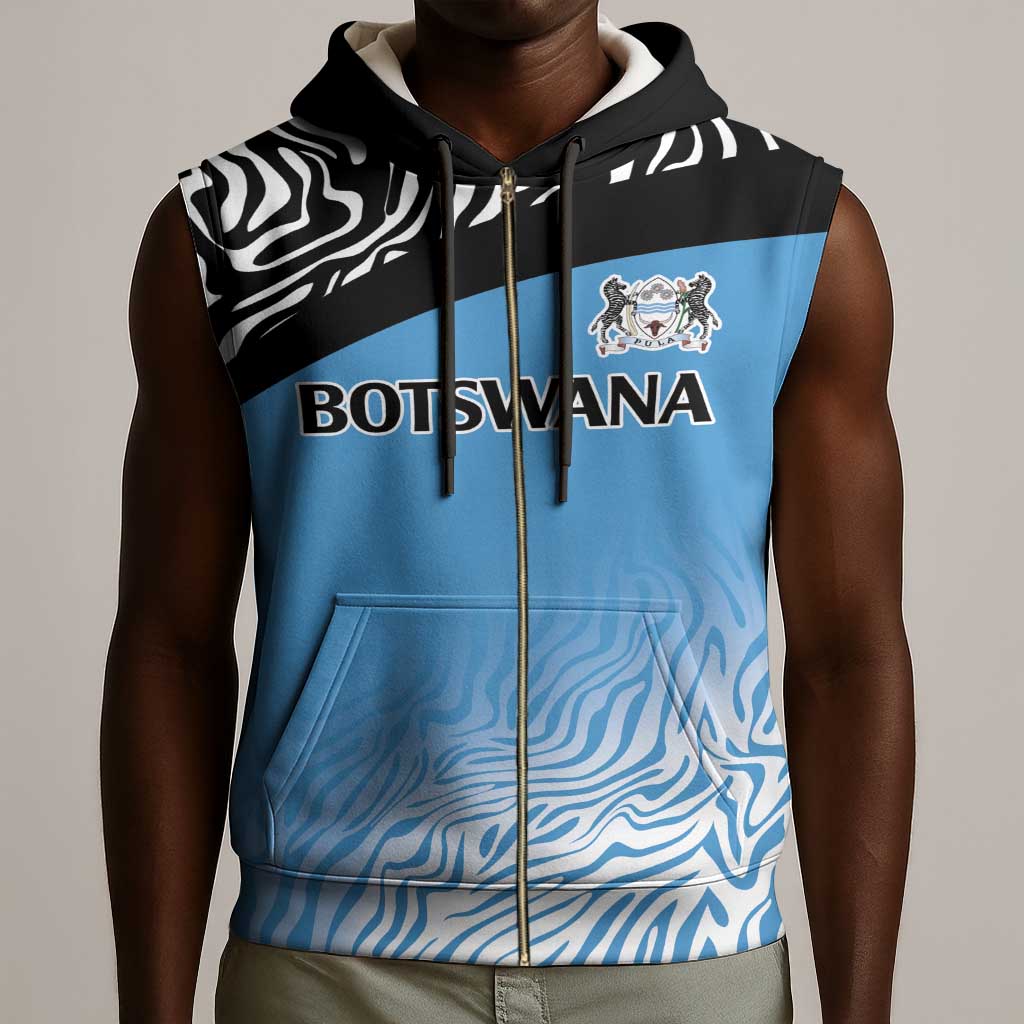 Botswana Cricket Custom Sleeveless Zip Hoodie Baggy Blues African Zebra Skins Pattern - African Pride