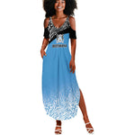 Botswana Cricket Custom Summer Maxi Dress Baggy Blues African Zebra Skins Pattern - African Pride