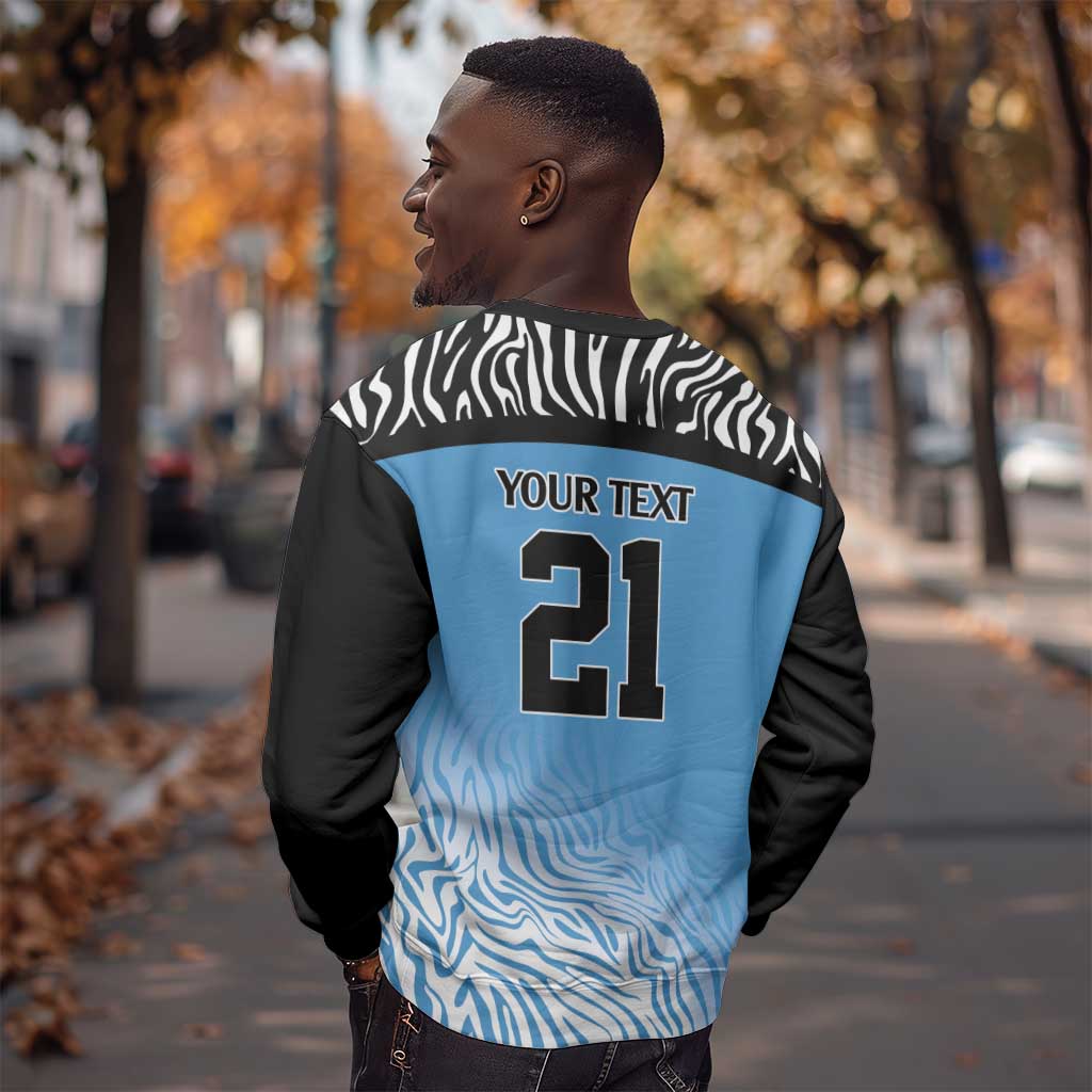 Botswana Cricket Custom Sweatshirt Baggy Blues African Zebra Skins Pattern - African Pride