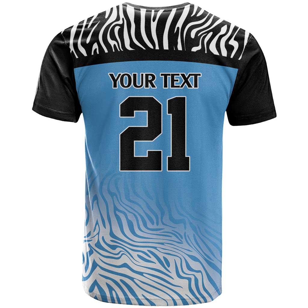 Botswana Cricket Custom T shirt Baggy Blues African Zebra Skins Pattern - African Pride