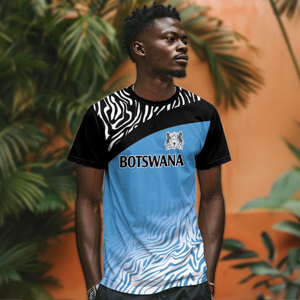 Botswana Cricket Custom T shirt Baggy Blues African Zebra Skins Pattern - African Pride