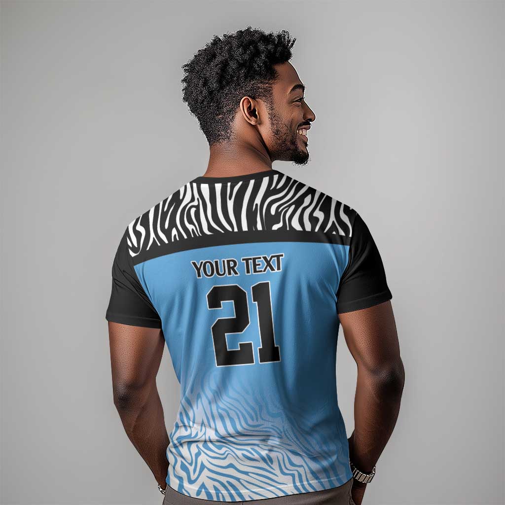 Botswana Cricket Custom T shirt Baggy Blues African Zebra Skins Pattern - African Pride