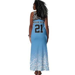 Botswana Cricket Custom Tank Maxi Dress Baggy Blues African Zebra Skins Pattern - African Pride
