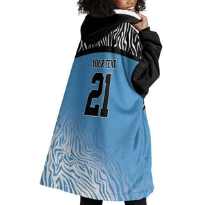 Botswana Cricket Custom Wearable Blanket Hoodie Baggy Blues African Zebra Skins Pattern - African Pride