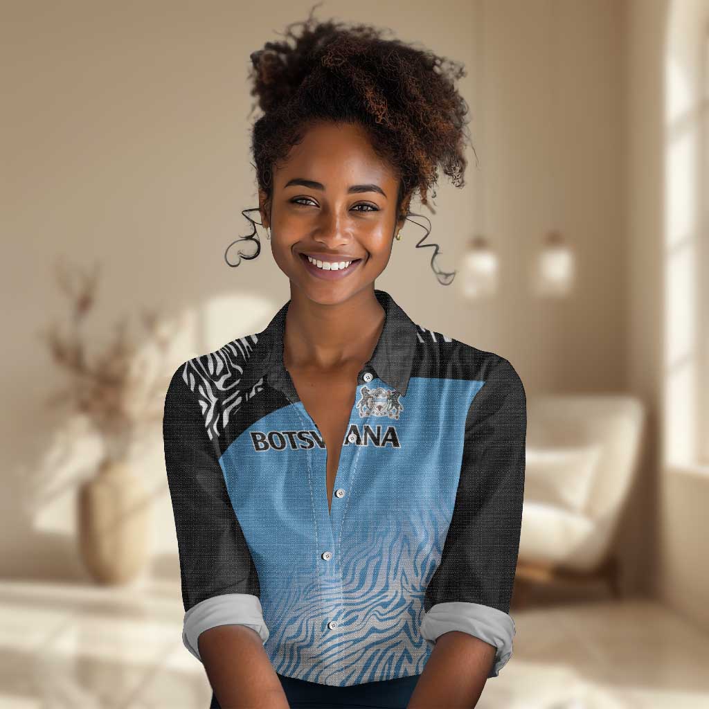 Botswana Cricket Custom Women Casual Shirt Baggy Blues African Zebra Skins Pattern - African Pride