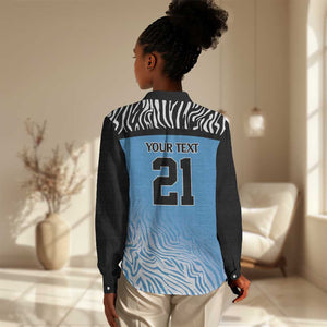 Botswana Cricket Custom Women Casual Shirt Baggy Blues African Zebra Skins Pattern - African Pride