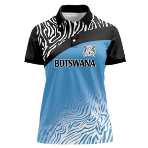 Botswana Cricket Custom Women Polo Shirt Baggy Blues African Zebra Skins Pattern - African Pride