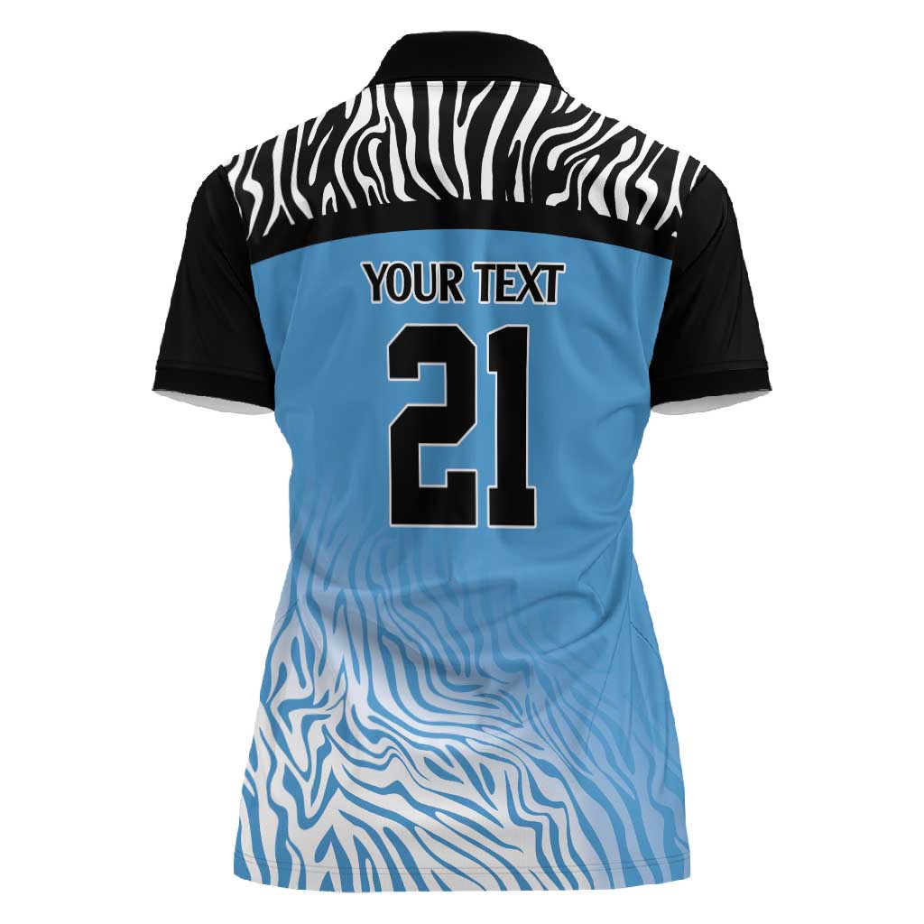 Botswana Cricket Custom Women Polo Shirt Baggy Blues African Zebra Skins Pattern - African Pride