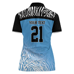 Botswana Cricket Custom Women Polo Shirt Baggy Blues African Zebra Skins Pattern - African Pride