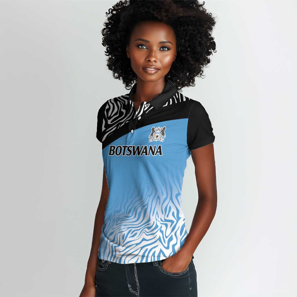 Botswana Cricket Custom Women Polo Shirt Baggy Blues African Zebra Skins Pattern - African Pride
