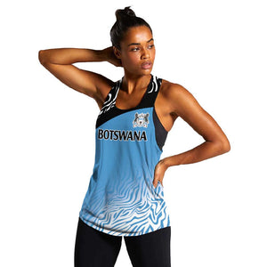 Botswana Cricket Custom Women Racerback Tank Baggy Blues African Zebra Skins Pattern - African Pride
